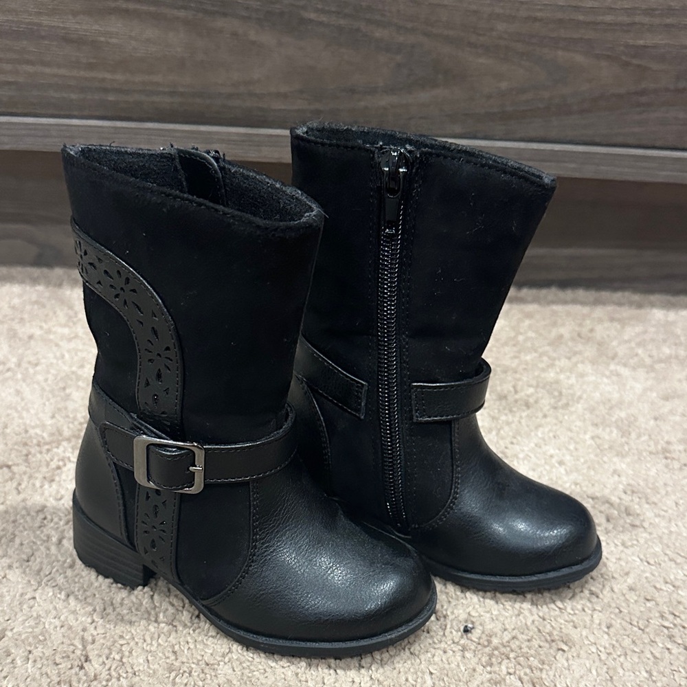 YNS Generic Black Kids Boots with Buckle